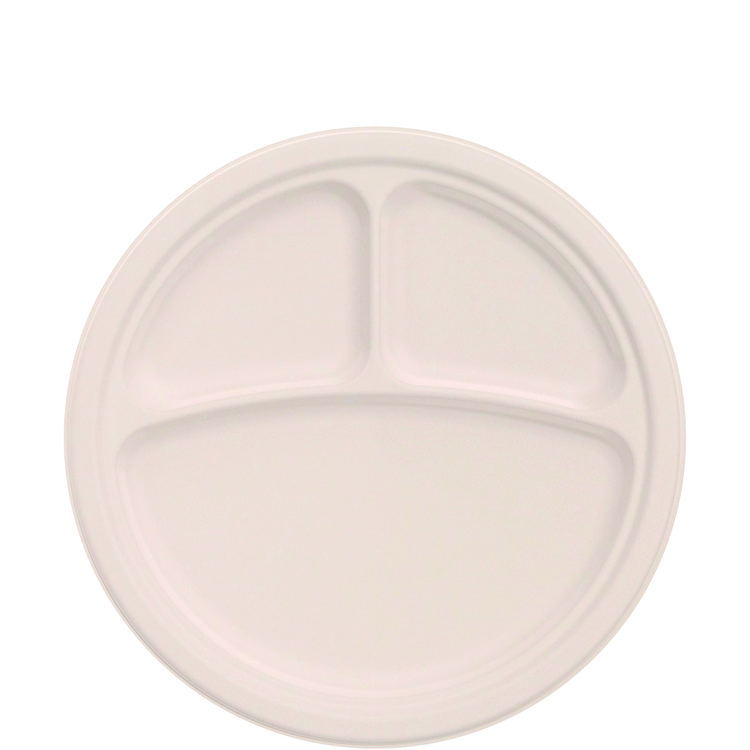 Dart Compostable Molded Fiber Dinnerware, ProPlanet Seal, 3-Compartment Plate, 10.2" dia, Natural, 500/Carton (DCC10FBRP3)