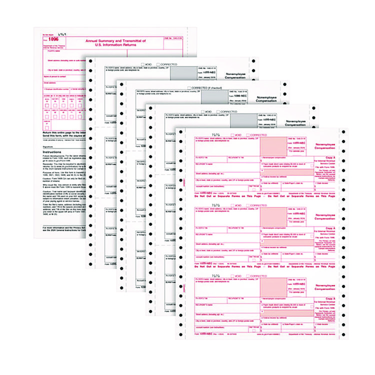 Adams 4-Part 1099-NEC Continuous Feed Tax Forms, Fiscal Year: 2024, Four-Part Carbonless, 8.5 x 5.5, 2 Forms/Sheet, 24 Forms Total (TOP2299NEC)
