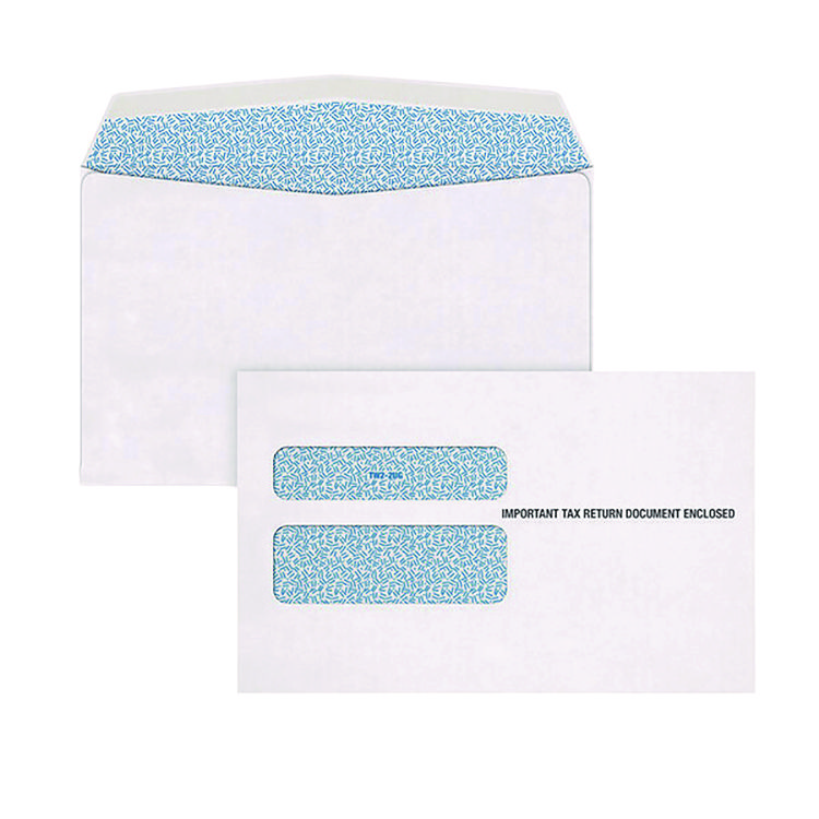 Adams W-2 Gummed Seal Double-Window Envelopes, Commercial Flap, Gummed Closure, 5.63 x 9, White, 24/Pack (TOP2219LSR)