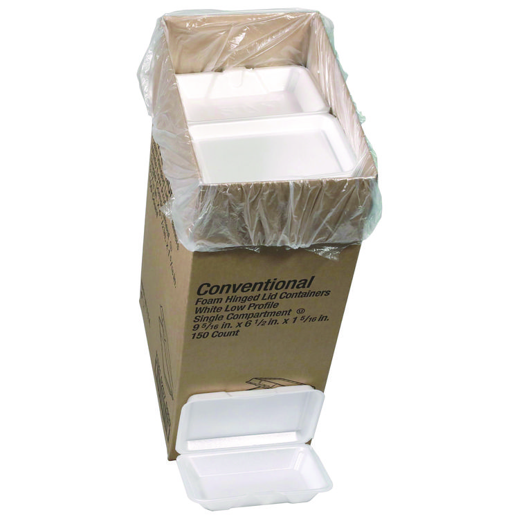 Pactiv Evergreen Conventional Foam Hinged Lid Container, Very Shallow, 9 x 6.5 x 1.3, White, 150/Carton (PCTYTH102070000)