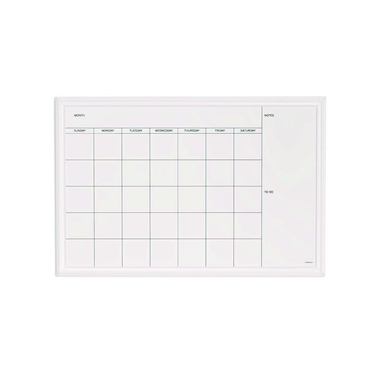 U Brands Magnetic Dry Erase Calendar with Decor Frame, Monthly Planning/Scheduling, 30" x 20", White Surface, White Wood Frame (UBR2075U0001)