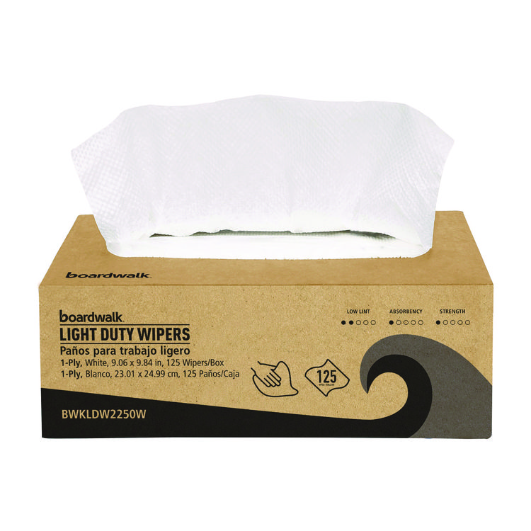 Boardwalk One-Ply Paper Wipers, 9.84 x 9.06, White, 125 Wipers/Box, 18 Boxes/Carton (BWKLDW2250W)