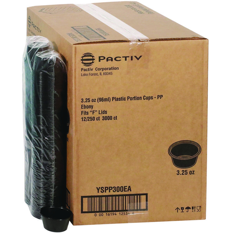 Pactiv Evergreen Plastic Portion Cup, 3.25 oz, Black, 3,000/Carton (PCTYSPP300EA)