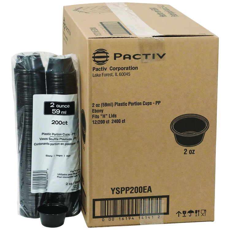 Pactiv Evergreen Plastic Portion Cup, 2 oz., Black, 2,400/Carton (PCTYSPP200EA)