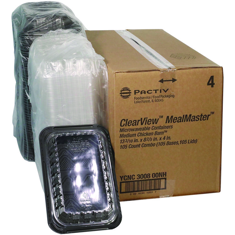 Pactiv Evergreen ClearView MealMaster Chicken Barn, 13.3 x 8.4 x 4, Black/Clear, Plastic, 105/Carton (PCTYCNC300800NH)