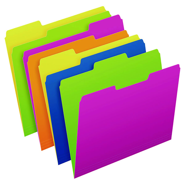 Pendaflex Glow Twisted 3-Tab File Folder, 1/3-Cut Tabs: Assorted, Letter Size, 0.25" Expansion, Assorted Colors, 12/Pack (PFX40526)