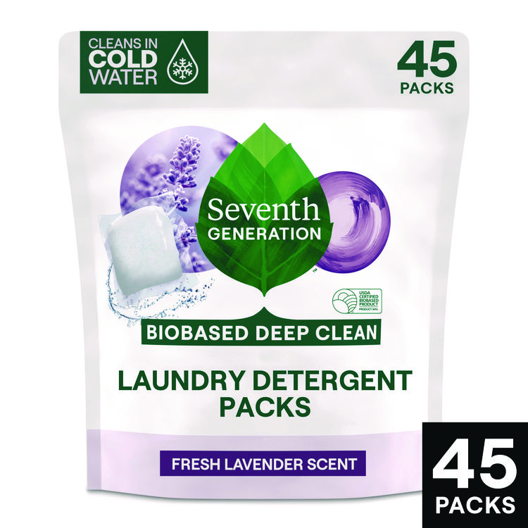 Seventh Generation Natural Laundry Detergent Packs, Powder, Lavender Scent, 45 Packets/Pack, 8/Carton (SEV62692700)