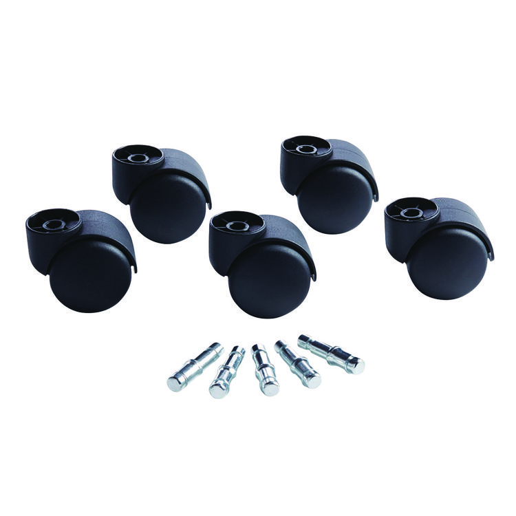 Master Caster Deluxe Futura Flush-Mount Hard-Wheel Casters, 0.44" x 0.88" Grip Ring Type B Stems, 2.19" Nylon Wheels, Matte Black, 5/Set (MAS23618)