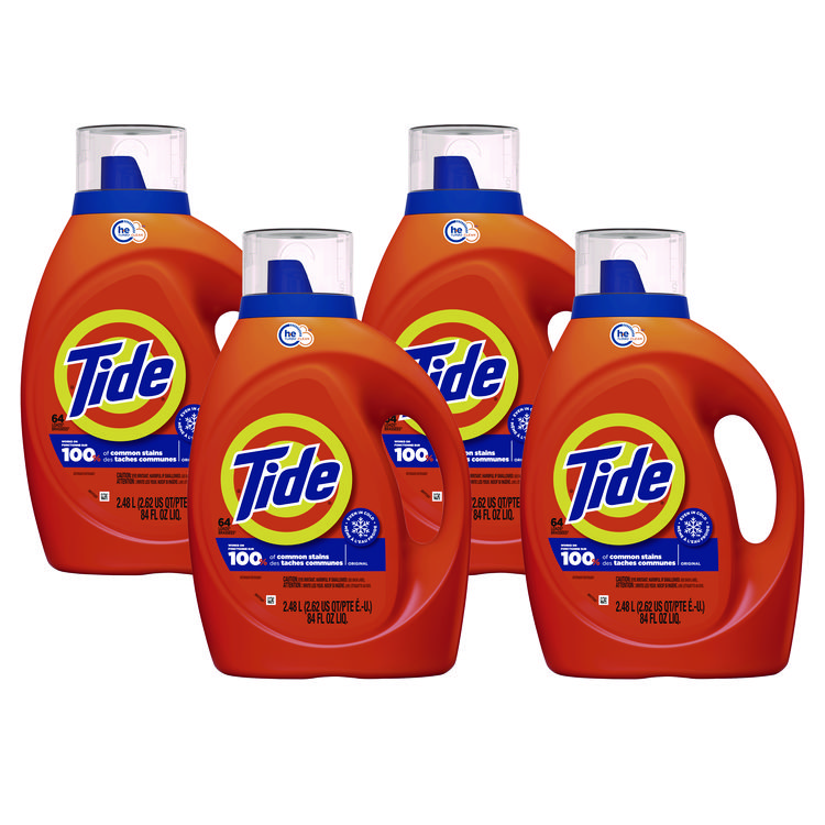 Tide HE Laundry Detergent, Original Scent, Liquid, 64 Loads, 84 oz Bottle, 4/Carton (PGC12110CT)