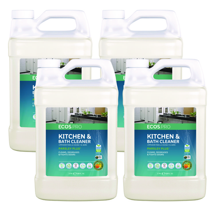 ECOS PRO Parsley Plus All-Purpose Kitchen and Bathroom Cleaner, Herbal Scent, 1 gal Bottle, 4/Carton (EOPPL974604CT)