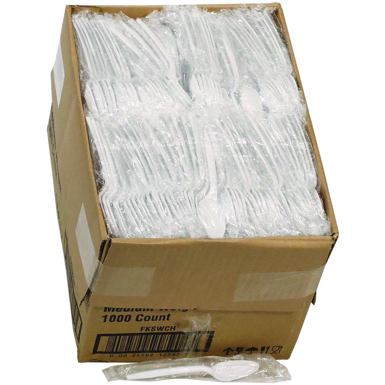 Pactiv Evergreen Fieldware Cutlery, Individually Wrapped, Mediumweight Spoon, Plastic, White, 1,000/Carton (PCTFKSWCH)