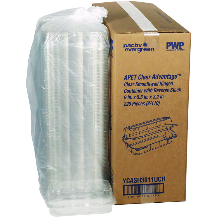 Pactiv Evergreen Hoagie Hinged Lid Container, 9 x 5.5 x 3.2, Clear, Plastic, 220/Carton (PCTYCASH3011UCH)
