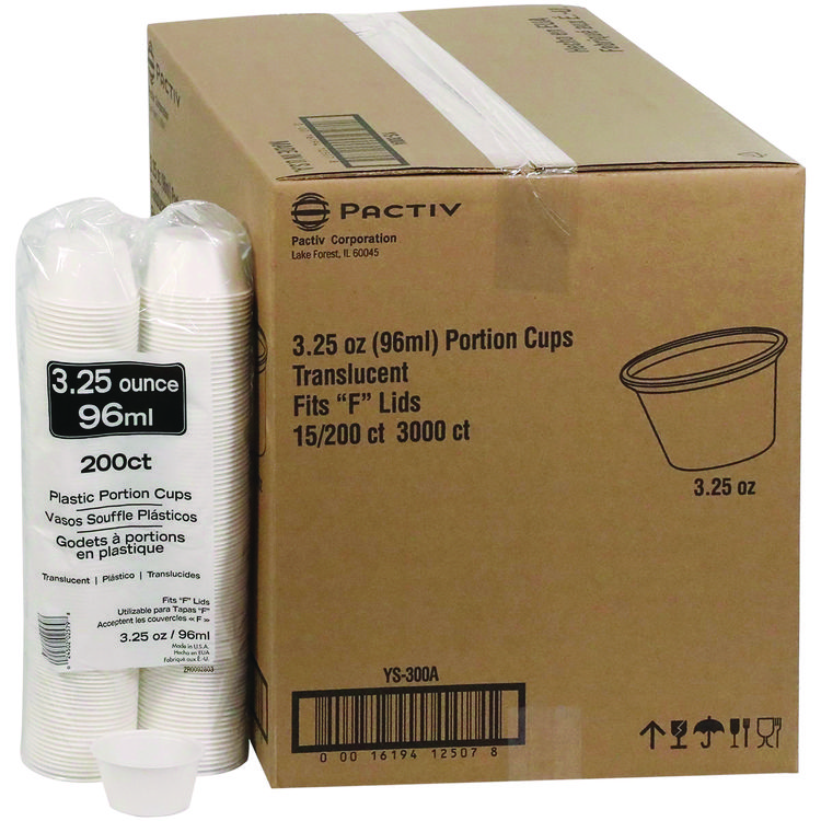 Pactiv Evergreen Plastic Portion Cup, 3.25 oz, Translucent, 3,000/Carton (PCTYS300A)