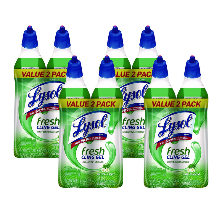LYSOL Brand Cling and Fresh Toilet Bowl Cleaner, Forest Rain Scent, 24 oz, 2/Pack, 4 Packs/Carton (RAC98015)