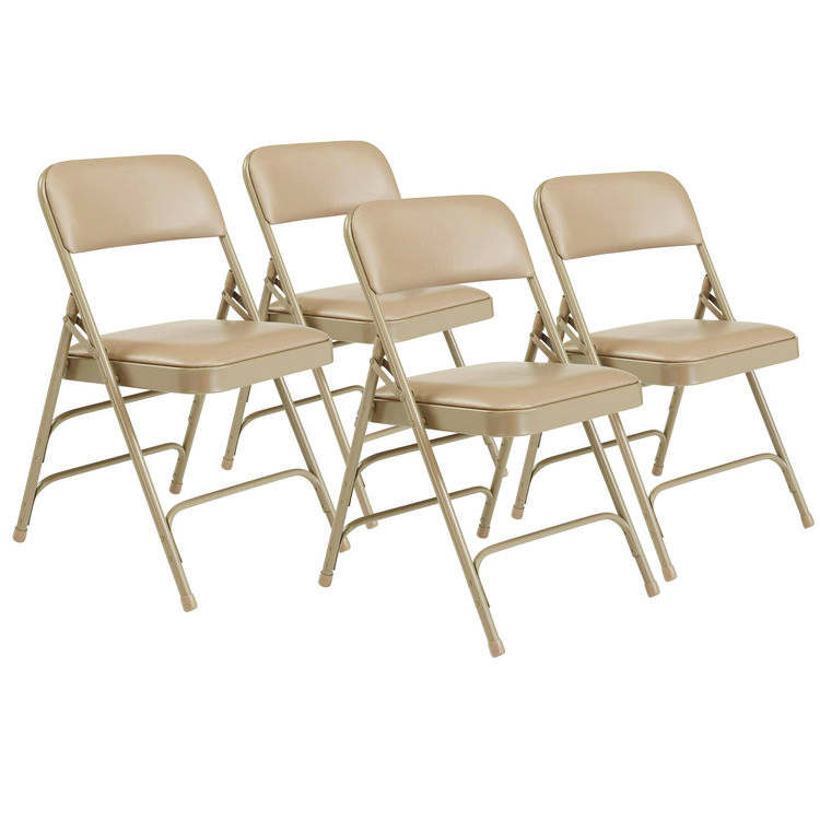 NPS 1300 Series Premium Vinyl Upholstered Triple Brace Double Hinge Folding Chair, Supports 500 lb, Beige Seat/Back/Base, 4/Pack (NPS1301)