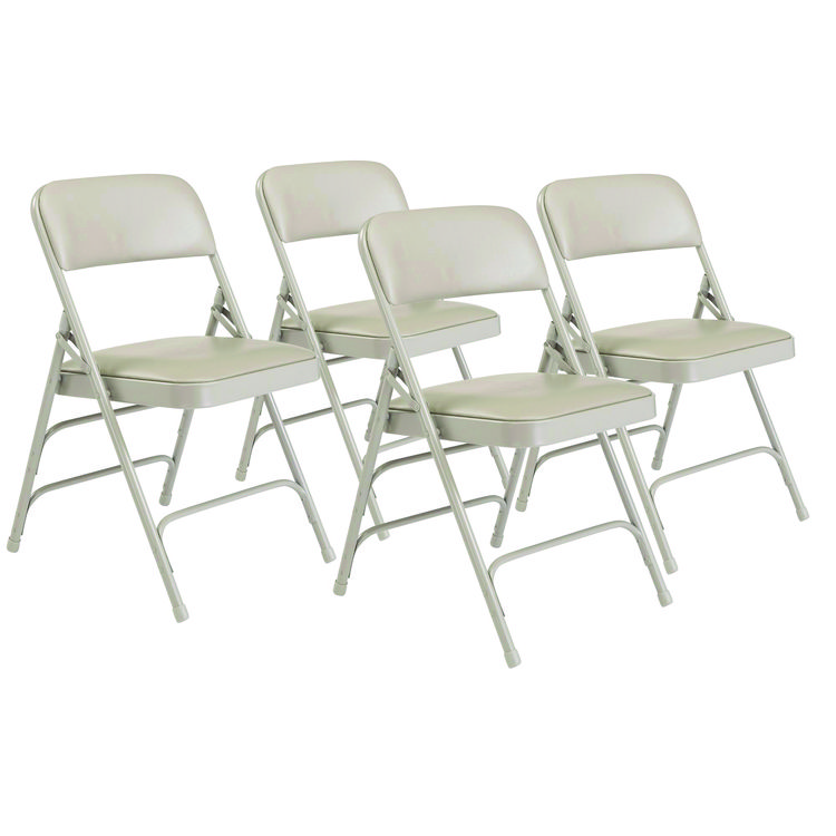 NPS 1300 Series Premium Vinyl Upholstered Triple Brace Double Hinge Folding Chair, Supports 500 lb, Gray Seat/Back/Base, 4/Pack (NPS1302)