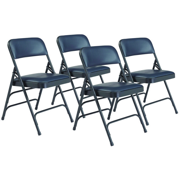 NPS 1300 Series Premium Vinyl Upholstered Triple Brace Double Hinge Folding Chair, Supports 500 lb, Blue Seat/Back/Base, 4/Pack (NPS1304)