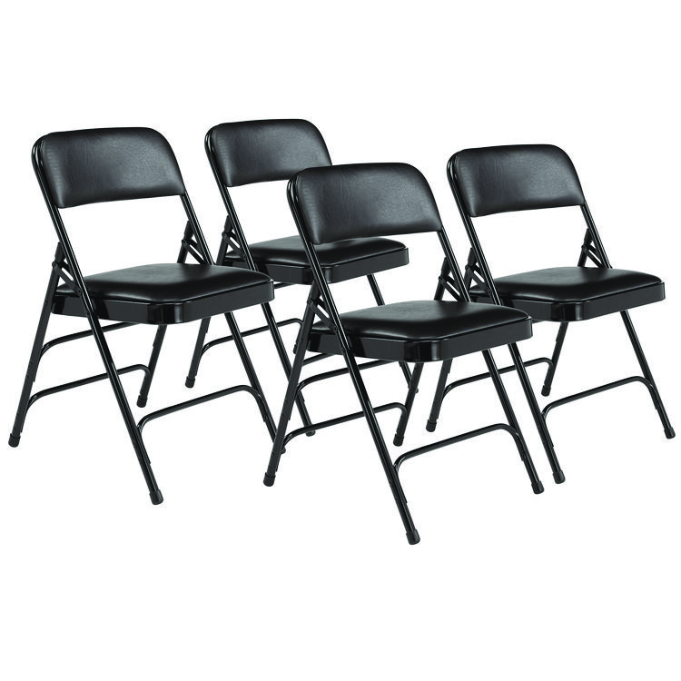 NPS 1300 Series Premium Vinyl Upholstered Triple Brace Double Hinge Folding Chair, Supports 500 lb, Black Seat/Back/Base, 4/Pack (NPS1310)
