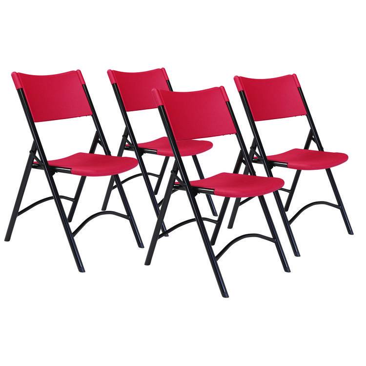 NPS 600 Series Heavy Duty Plastic Folding Chair, Supports Up to 500 lb, 18" Seat Height, Red Seat/Back, Black Base, 4/Pack (NPS640)