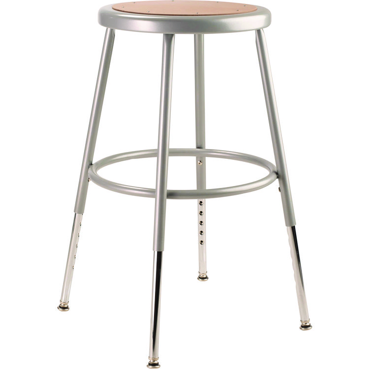 NPS 6200 Series Height Adjustable Heavy Duty Steel Stool, Backless, Supports 500lb, 19" to 27" Seat Height, Brown Seat, Gray Base (NPS6218H)