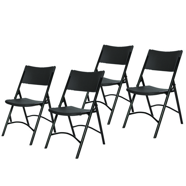 NPS 600 Series Heavy Duty Plastic Folding Chair, Supports Up to 500 lb, 18" Seat Height, Black Seat/Back/Base, 4/Pack (NPS610)