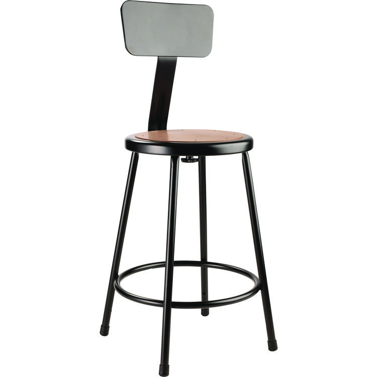 NPS 6200 Series Heavy Duty Steel Stool With Backrest, Supports Up to 500 lb, 24" Seat Height, Brown Seat, Black Back/Base (NPS6224B10)