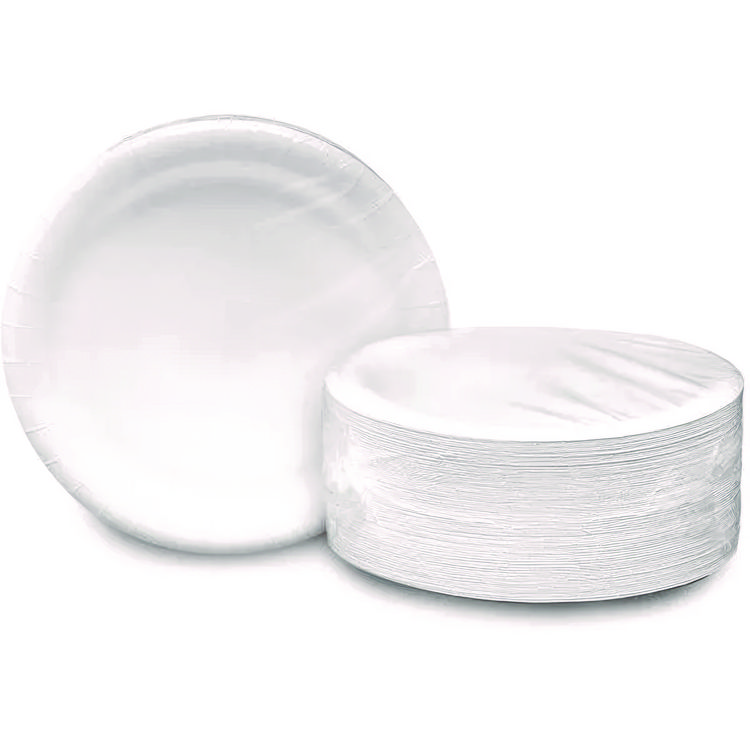 AJM Packaging Corporation Coated Paper Plates, 9" dia, White, 500/Carton (AJMCP9AJ004125A)