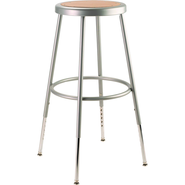 NPS 6202 Series Height Adjustable Heavy Duty Steel Stool, Backless, Supports 500 lb, 25" to 33" Seat Height, Brown Seat/Gray Base (NPS6224H)