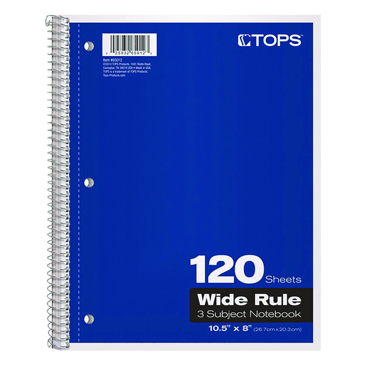 Oxford Coil-Lock Wirebound Notebook, 3-Hole Punch, 3-Subject, Legal Rule, Randomly Assorted Covers, (120) 10.5 x 8 Sheets (TOP65012)
