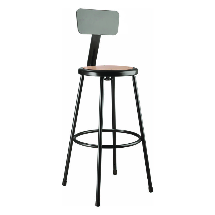 NPS 6200 Series Heavy Duty Steel Stool With Backrest, Supports Up to 500 lb, 30" Seat Height, Brown Seat, Black Back/Base (NPS6230B10)