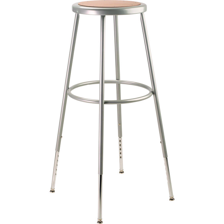 NPS 6200 Series Height Adjustable Heavy Duty Steel Stool, Backless, Supports 500lb, 31" to 39" Seat Height, Brown Seat, Gray Base (NPS6230H)