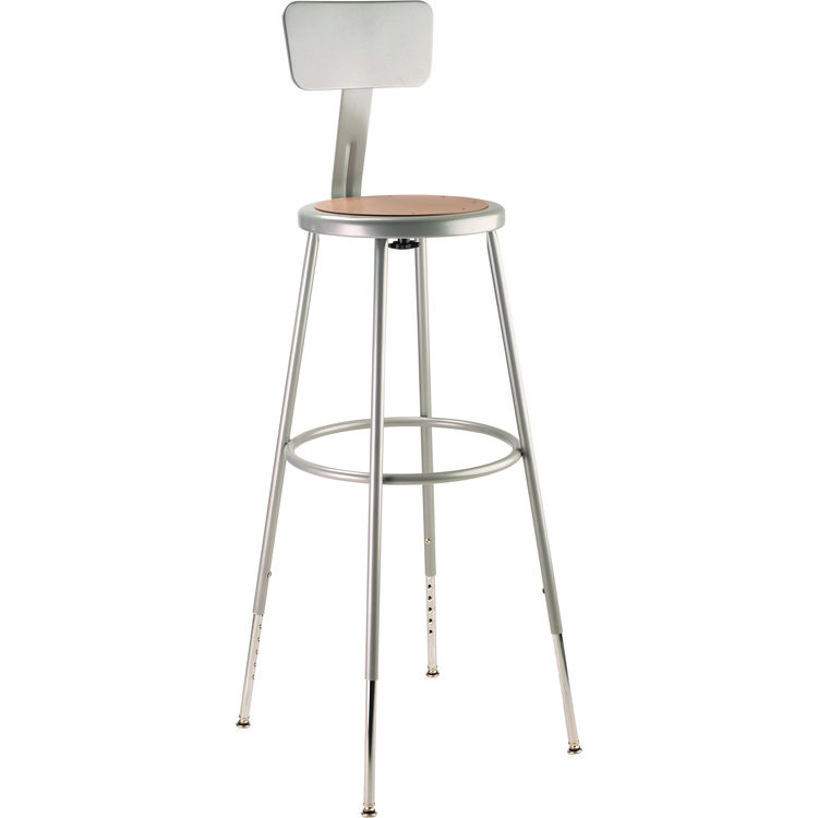 NPS 6200 Series Height Adjustable Heavy Duty Steel Stool With Backrest, 32" to 39" Seat Height, Brown Seat, Gray Back/Base (NPS6230HB)