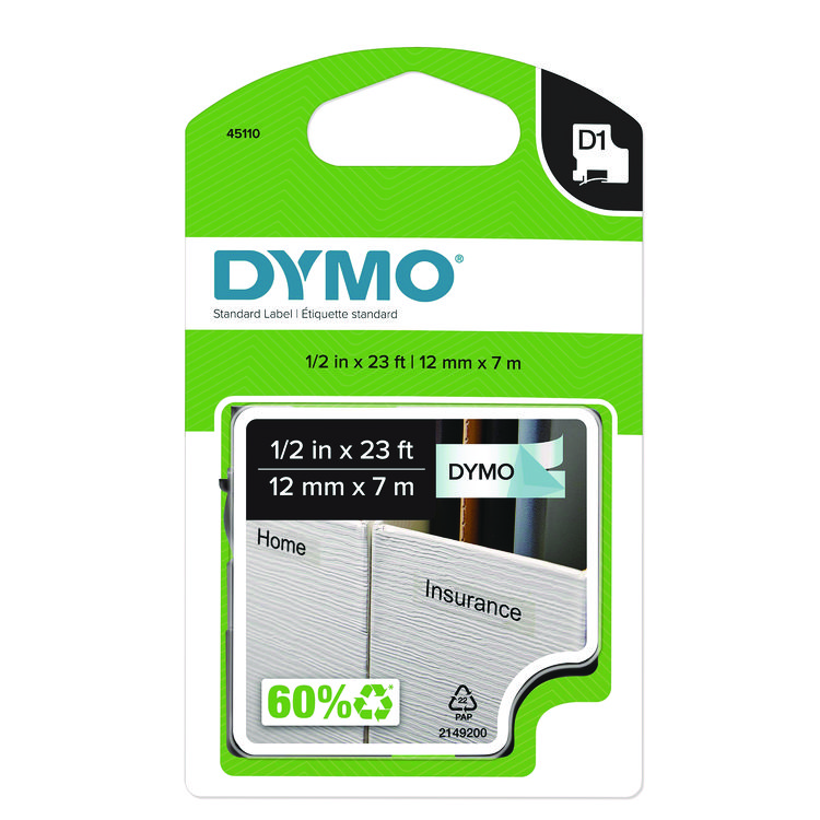 DYMO D1 Standard Labels, 0.50" x 23 ft, Black Print on Clear Tape (DYM45110)
