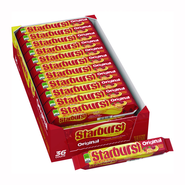 Starburst Original Fruit Chews, Cherry; Lemon; Orange; Strawberry, 12 Pieces/Pack, 36 Packs/Box (SBRMMM01151)
