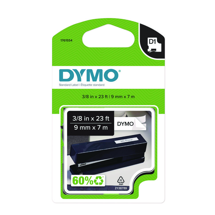 DYMO D1 Standard Labels, 0.38" x 23 ft, Black Print on White Tape (DYM1761554)