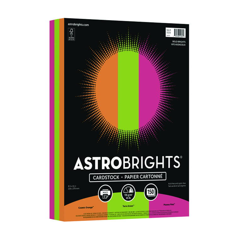 Astrobrights Color Cardstock -"Bright" Assortment, 65 lb Cover Weight, 8.5 x 11, Assorted, 150/Pack (WAU91074)