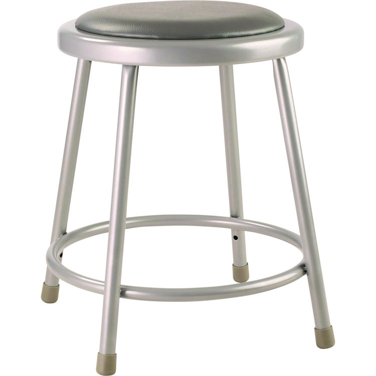 NPS 6400 Series Fixed Height Heavy Duty Vinyl Padded Steel Stool, Backless, Supports 500 lb, 18" Seat Height, Gray Seat/Base (NPS6418)
