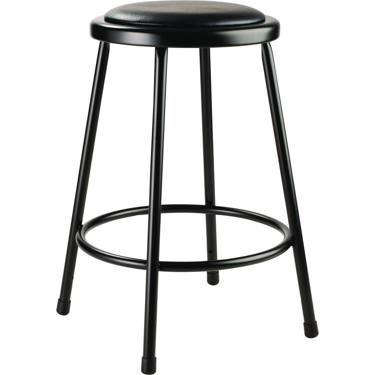 NPS 6400 Series Fixed Height Heavy Duty Vinyl Padded Steel Stool, Backless, Supports 500 lb, 24" Seat Height, Black Seat/Base (NPS642410)