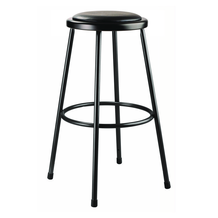 NPS 6400 Series Fixed Height Heavy Duty Vinyl Padded Steel Stool, Backless, Supports 500 lb, 30" Seat Height, Black Seat/Base (NPS643010)
