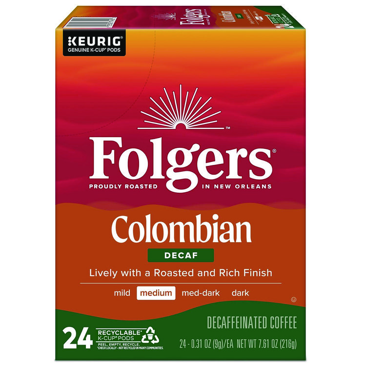 Folgers 100% Colombian Decaf Coffee K-Cups, 24/Box (GMT0570)