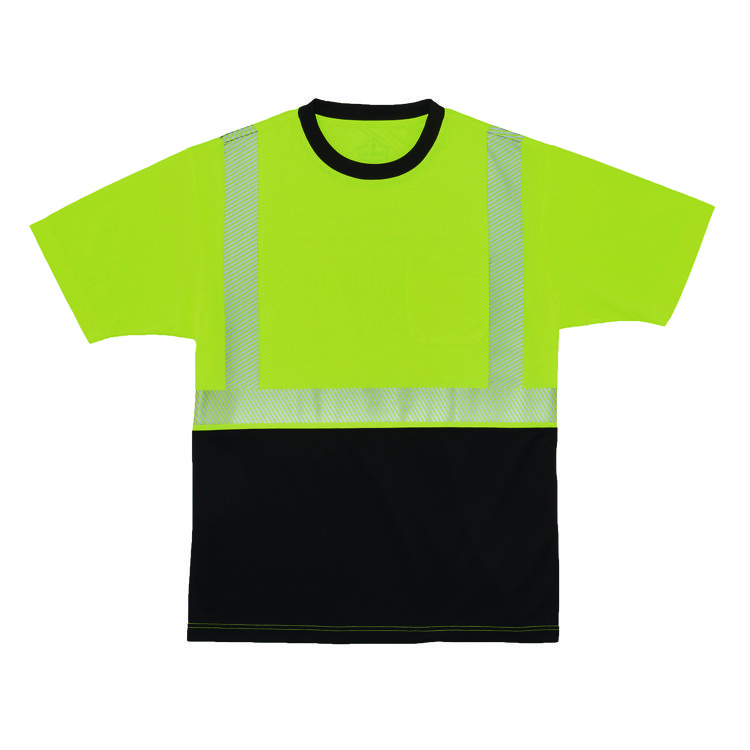 ergodyne GloWear 8280BK Class 2 Performance T-Shirt with Black Bottom, 9X-Large Long, Lime (EGO22573)
