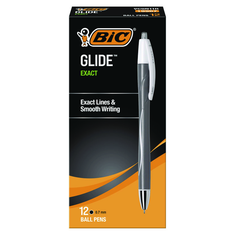 BICVCGN11BK - BIC GLIDE Exact Ballpoint Pen, Retractable, Fine 0.7 mm, Black Ink, Black Barrel, Dozen (BICVCGN11BK)