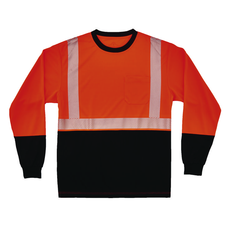 ergodyne GloWear 8281BK Class 2 Long Sleeve Shirt with Black Bottom, 5X-Large Long, Orange (EGO22919)