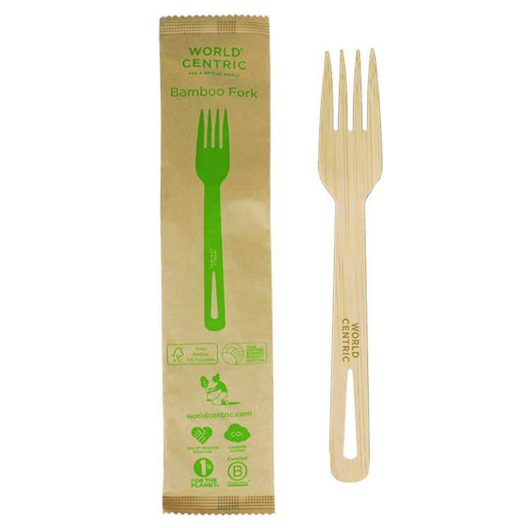 World Centric Bamboo Cutlery, Fork, Paper, Natural, 750/Carton (WORFOBBI)