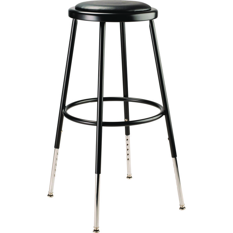 NPS 6400 Series Height Adjustable Heavy Duty Vinyl Padded Steel Stool, Supports 500 lb, 25" to 33" Seat Height, Black Seat/Base (NPS6424H10)