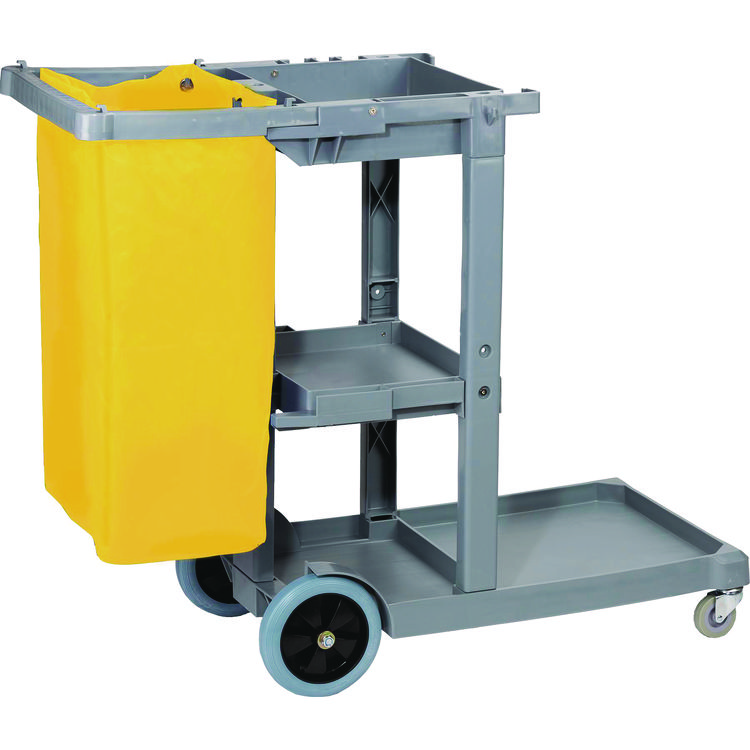 Boardwalk Janitor's Cart, Plastic, 4 Shelves, 1 Bin, 19" x 45" x 39", Gray (BWKJCARTGRA)