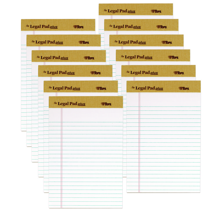TOPS "The Legal Pad" Plus Ruled Perforated Pads with 40 pt. Back, Narrow Rule, 50 White 5 x 8 Sheets, Dozen (TOP71500)