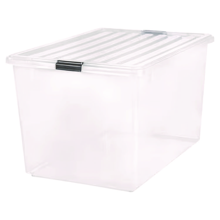IRIS 132 Qt. Latch Lid Storage Box, 20.9" x 28.8" x 17.8", Clear/Black (IRS100251)