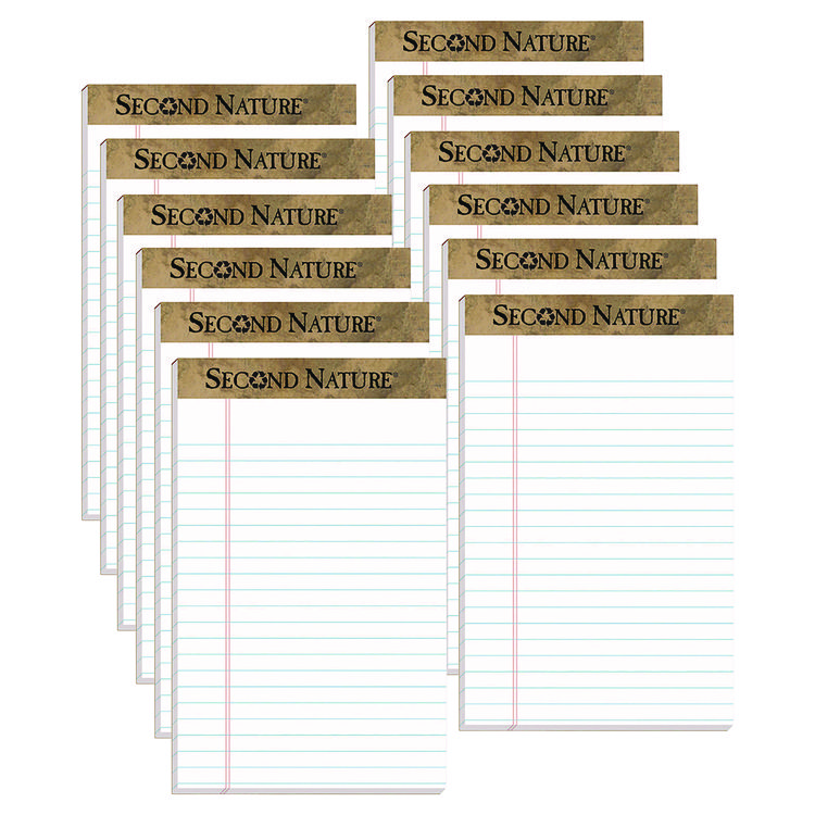 Second Nature Second Nature Recycled Ruled Pads, Narrow Rule, 50 White 5 x 8 Sheets, Dozen (TOP74830)