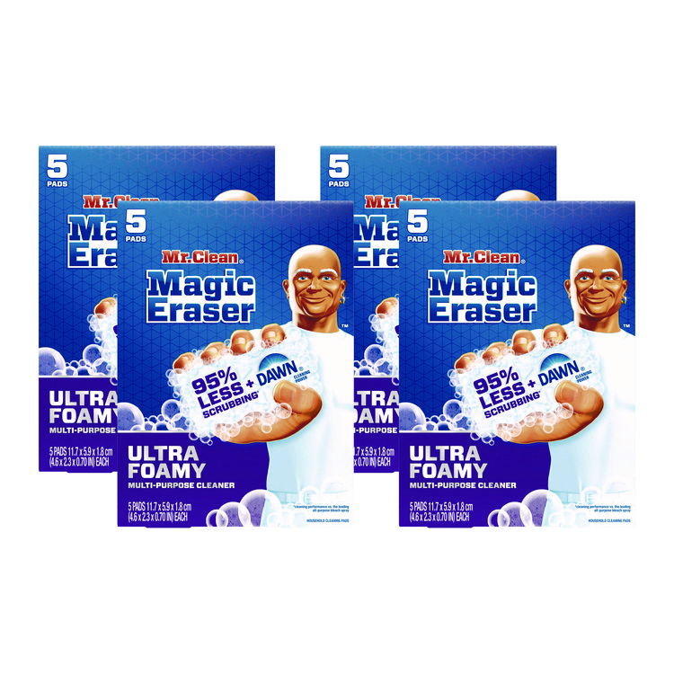 Mr. Clean Magic Eraser, Ultra Foamy, 4.6" x 2.3", 0.7" Thick, White, 5/Pack, 4 Packs/Carton (PGC12731)